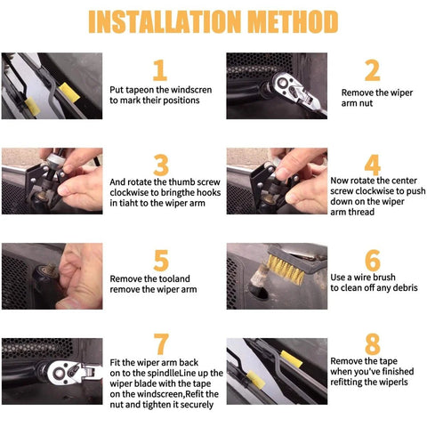 Installation steps for Battery Terminal And Wiper Arm Puller Tool, Heavy Duty Post Clamp Removal Device For Battery Posts And Windshield Wiper Arms, Spline Fit Bearing Remover, Safe And Easy Terminal Clip Puller For DIY Repairs And Maintenance, No Fuss.