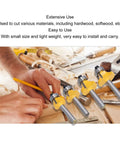 Get The Best Router Bit Set For Your Woodworking Projects With This 4 Piece Round Over Flush Trim Tool Kit Featuring Carbon Steel 1/4 Inch Shank Bits Perfect For DIY Smoothing Edges And Trimming Boards Like A Boss, displaying four router bits on a workbench.