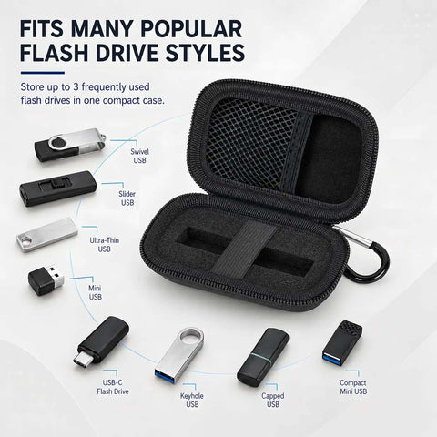 Drop Dead Secure Hard Shell USB Flash Drive Case With Cushioned Foam Insert And Tight Elastic Strap keeps popular flash drives snug.