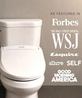 Slick Smart Bidet Toilet Seat With Heated Seat And Warm Water Spray Plus Air Dryer Remote Control Elongated Shape, featuring a white design in a modern bathroom.
