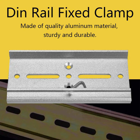 Heavy Duty 35mm Aluminum DIN Rail Fixed Clamp Mounting Clip for Relay Panels, sturdy frosted aluminum with fastening holes