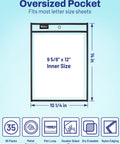 Diagram showing Oversized Dry Erase Pockets With Rings Pack of 30 for Reusable Worksheets, fits most letter size sheets 10x14 inches.