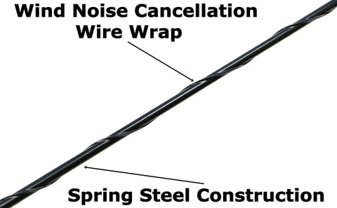 Close-up of 15 Inch Black Antenna For Ford F Series Trucks And Dodge Ram With Steel Threading Durable Exterior Replacement with wind noise wrap.