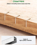 Top Notch 22 Gauge 71 Series Galvanized Upholstery Staples 3/8 Inch Crown By 3/8 Inch Leg Bulk Pack with chisel point on wood.