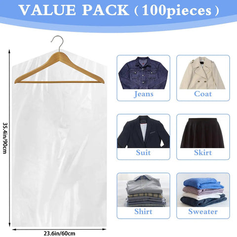 100 Pack Dry Cleaning Plastic Bags For Clothes Hassle Free Wardrobe Protection From Dust Moisture And Wrinkles 23.6 x 35.4 Inches