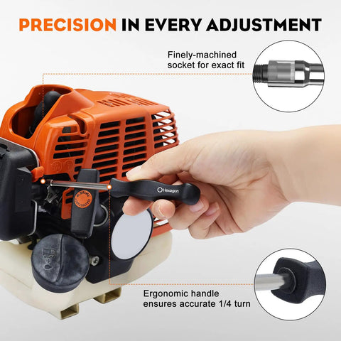 Hand adjusting small engine with 12 Pack Carburetor Adjustment Tools Kit For 2 Cycle Small Engines Fits Poulan Husqvarna Stihl Echo Trimmer Chainsaw Weedeater And More Pro Grade Carb Tuning Set.