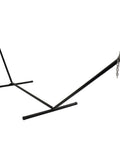Go To Double Hammock Stand For Outdoor And Indoor Use 400 Pound Capacity 15 Foot Frame With Black Powder Coated Finish Weather Resistant Heavy Duty Hammock Stand With 20 Inch Heavy Gauge Chains, showing side view.