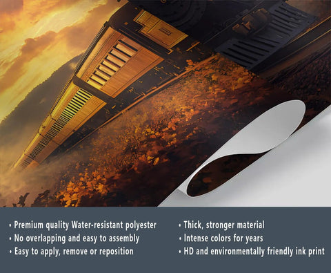 Epic Steam Train Mural Wall Art For Living Room And Bedroom, Massive Locomotive Canvas Wallpaper close-up showing texture and colors