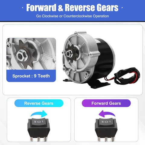 36V 350W Electric Cart Conversion Kit motor with 9 teeth sprocket and forward-reverse gear switches