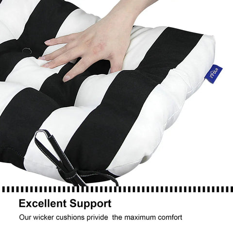 All Weather Wicker Chair Cushions Set Of 2 For Indoor Outdoor Use 19 By 19 Inches Black And White Water Repellent Fabric