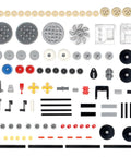 117 Piece Technic Gear And Axle Set For Mainstream LEGO Compatible Builds With Gear Rack And Worm laid out in parts