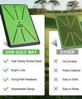 Ultimate Golf Practice Mat Set With Replaceable Mats And Tees shown with durability comparison to other mats, green surface visible