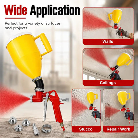 Heavy Duty Wall Texture Sprayer With Large Hopper Gun and Versatile Nozzle Tips for drywall ceilings, stucco, and popcorn textures.