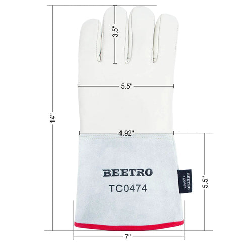 Heavy Duty Insulated Gloves For Dry Ice And Liquid Nitrogen Handling, 14 Inch, displaying measurements with text label.