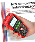 Hand holding Auto-Ranging Digital Multimeter With LCD Display, Voltage Tester And Frequency, 4000 Counts, Smart Auto-Range Volt Meter