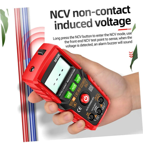 Hand holding Auto-Ranging Digital Multimeter With LCD Display, Voltage Tester And Frequency, 4000 Counts, Smart Auto-Range Volt Meter