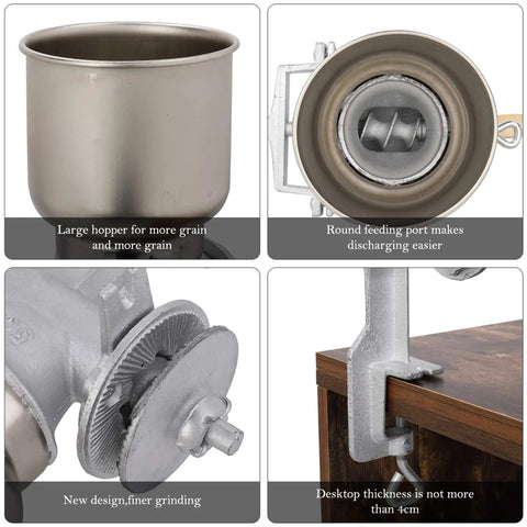 Table Clamp Manual Grain Grinder For Corn, Wheat, Nut, And Coffee Beans, Aluminum Alloy Body With Adjustable Grind Coarseness