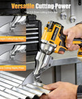 Cordless Metal Shear For Dewalt 20V Max Batteries cutting metal sheet in workshop