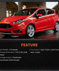Red hatchback car, front-side view with silver alloy wheels under an overpass.