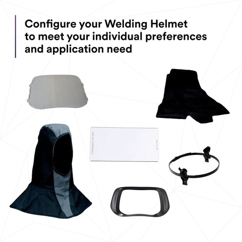 Built Tough Auto Darkening Filter Welding Helmet Zero Lag Shade Switching For Mig TIG Stick Welding Three Lens Sensitivity Settings Professional Shop Ready accessories including face shield, lens frame, and cloth parts.