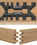Hella Precise CNC Machined Aluminum Alloy Dovetail Jig Caliper For Woodworking Workbench Setup And Saw Router Table Joint Control With Crisp Imperial Metric Scales on wood with measuring scales.