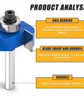 Slick Smooth Heavy Duty Rabbet Router Bit Set 4 Piece Quarter Inch Shank Carbide Tip with swappable bearings and rail bearing.
