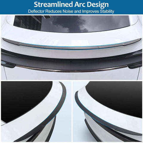 Precision Fit No Drill Rear Trunk Spoiler For Tesla Model Y Juniper 2025 2026 Upgrade with streamlined arc design.