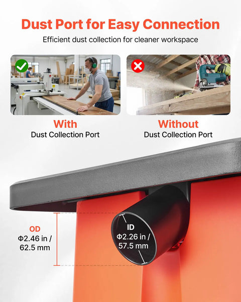 Dust port for Heavy Hitter Benchtop Oscillating Spindle Sander With 2400 RPM Drive And Six Quick Change Sleeves.