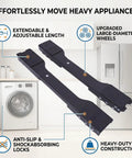 Heavy Duty Appliance Roller Dolly For Washer Dryer And Fridge With Adjustable 22 To 27 Inch Width Base And Extra Big Wheels for easy moving.