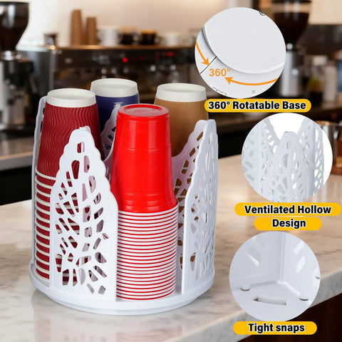 360 Degree Rotating Coffee Cup Holder With Four Compartments Lid Organizer for countertop coffee station