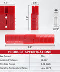 Dimensions of 2 Pack 50 Amp Quick Connect Disconnect Battery Connector Kit for 6 to 12 Gauge Wires Plug and Play 12V 24V 36V