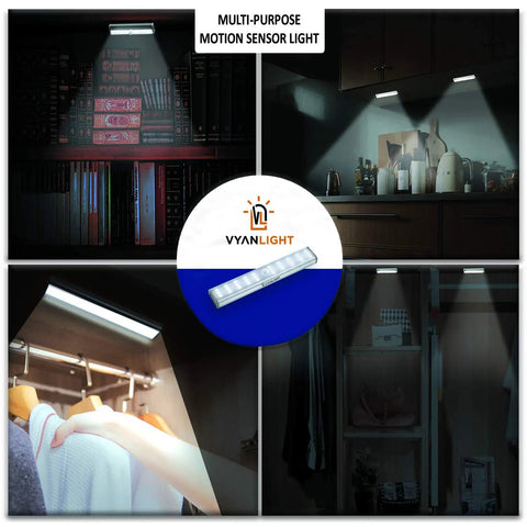 Motion Activated LED Light Bar With 30 LEDs, Four Modes, Rechargeable Magnetic Stick On Night Light in cabinet and closet