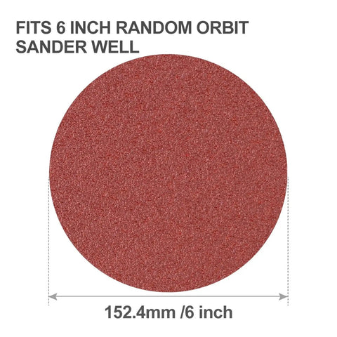 Heavy Duty 6 Inch Sanding Discs P180 Grit Aluminum Oxide Paper, ideal for random orbit sanders, designed for wood and metalworking.