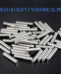 50-Piece 5x25mm Dowel Pins Stainless Steel Shelf Support Pegs For Cabinets And Furniture Built Tough With 304 Stainless Rust Resistant Easy Install Silver Tone Pin Rod Fasten Elements scattered on black surface