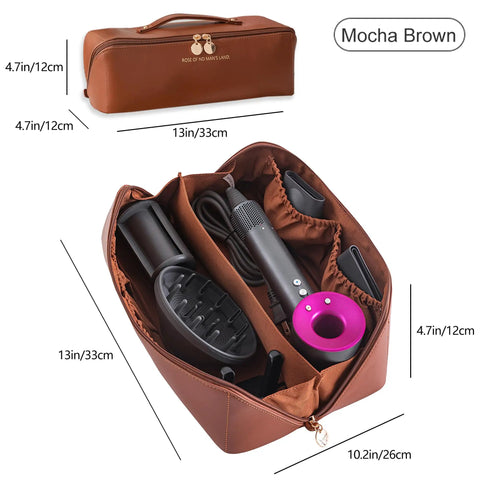 Open Travel Hair Tool Case For Dyson Airwrap And Shark FlexStyle With Double Compartments Showing Hair Tools Inside