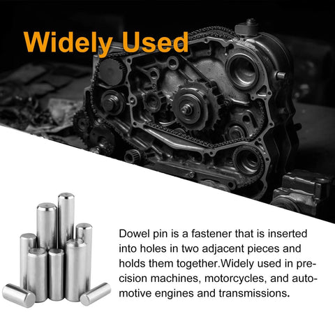 Heavy-Duty 25Pc Stainless Steel Dowel Pins Set, 5mm Diameter By 25mm Length, 304 Grade, with engine background