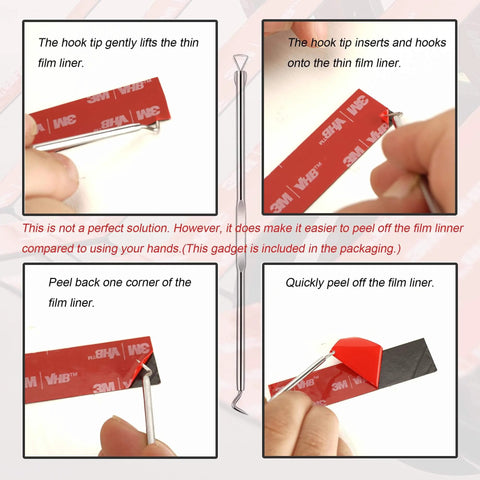 Using hook tool to peel film liner from Double Sided Mounting Tape Heavy Duty 0.25 Inch Wide 10 Feet Black Waterproof Foam Tape 5925 VHB