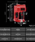 Cordless 18 Gauge Brad Nailer 2 In 1 Electric Nail Gun With 20v Batteries Fast Charger Blazing Trigger side view with labeled features.