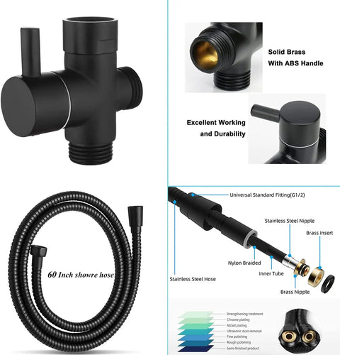 Handheld Toilet Bidet Sprayer Kit With 57 Inch Hose, Adjustable Water Pressure, Gold Finish, showing components