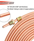 One Quarter Inch Copper-Coated Brake Line Tubing Kit With Flexible Easy-Bend Design showing tubing coil and fittings