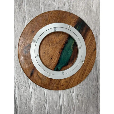 12 Inch Mesquite Wood Lazy Susan With Green Accent Go To Round Kitchen Turntable Rotating Tray For Pantry Cabinet Storage And Tabletop Organization, Solid Wooden Circular Organizer For Counters And Dining Tables