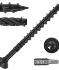 Top Shelf Deck Screws 150 Pack Size 8 X 1.5 Inch Torx Drive showing sharp tip, knurled midsection, and star drive bit.