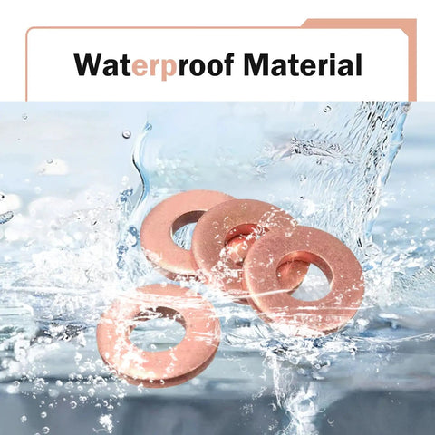 Copper Crush Metric Washers Kit 200 Pcs Sealing Flat Ring Set For M5 M6 M8 M10 M12 M14 in water splash