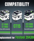 Heavy Duty Replacement Vacuum Bags For Festool Ct Mini Midi And Ct15 Dust Extractors Feature Dead Nuts Self Cleaning Filtration And Killer Dust Control With Smooth Five Pack Installation compatibility with CT MINI, CT15, CTC MINI, CTC MIDI