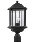 Kent One Light Outdoor Post Lantern With Slick Black Finish, modern post light featuring die-cast aluminum and beveled glass.