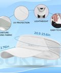 Lightweight Sports Sun Visor for Men and Women Packable Cooling Stretchy Visor Hat for Running Tennis Golf White Breathable Quick Dry