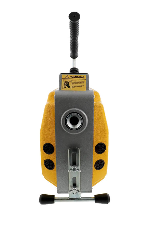 Heavy Duty K60 Drain Cleaning Machine With Auto Feed Mechanism and 250 Watt Motor, close-up front view showing design and warning label.