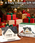 Heavy Duty Metal Outdoor Bird Feeder With Solar Lights displayed in a festive setting with gift boxes, ideal for backyard decor.