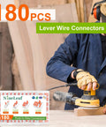 Worker using tool with 180 Piece All In One Wire Connector Kit With 2 Port 3 Port And 5 Port Levers Push In Wire Nuts box
