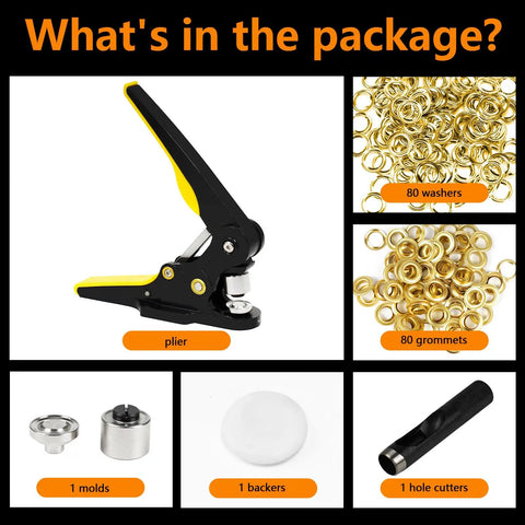 Heavy Duty Grommet Tool Kit And Eyelet Punch Machine With Three To Five Inch Die Comes With 80 Gold Brass Grommets for various projects